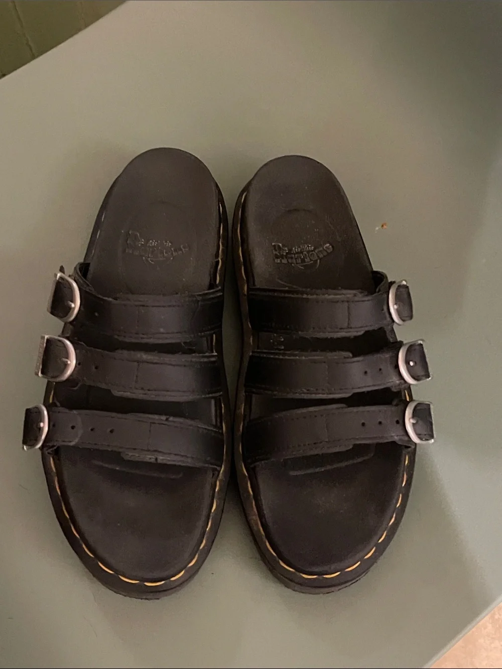 Dr. Martens Black Triple-Buckle Platform Slides